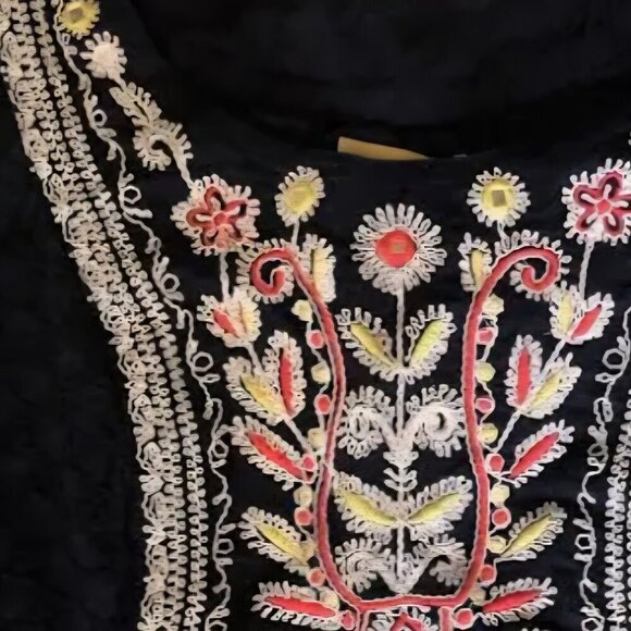 Maeve Anthropologie Boho Spring navy blue Tier Fairy dress floral embroidery 6 - Picture 5 of 8